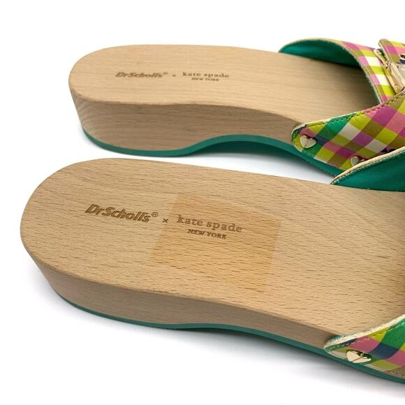 DR. SCHOLL'S x KATE SPADE New York Bella Plaid Slide Sandal Pink Green White 7 - Picture 8 of 10